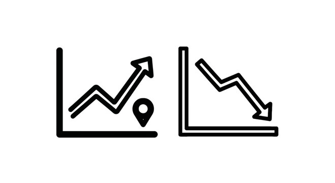 Growth chart and decline chart line icons set representing business performance analytics with business performance analytics increase decrease