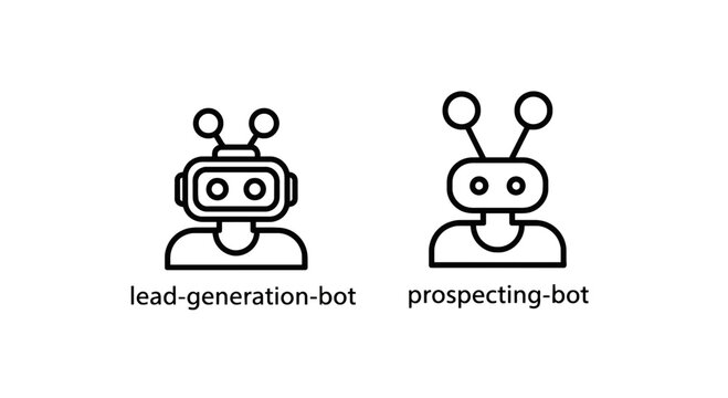 Lead generation bot and prospecting bot line icon set showing artificial intelligence assistant marketing automation technology with generation
