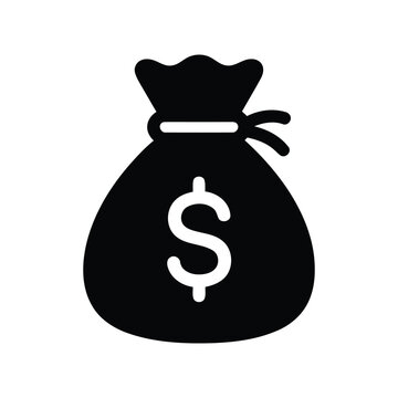 Cash bag with dollar sign black and white vector silhouette