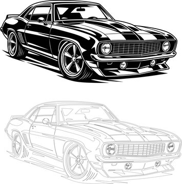 Classic Cars Illustration, Vintage Automotive Design, Black and White Vector Graphics, Automotive Art, Retro Car Concept