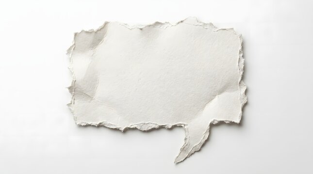 A blank white paper cutout featuring a jagged torn edge dialogue shape isolated on a clean light background