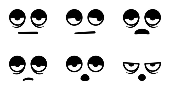 Boredom Expressed: Six Cartoon Eyes Showing Disinterest, Fatigue, and Annoyance, Vector Icons for Digital Communication and Emotive Graphics