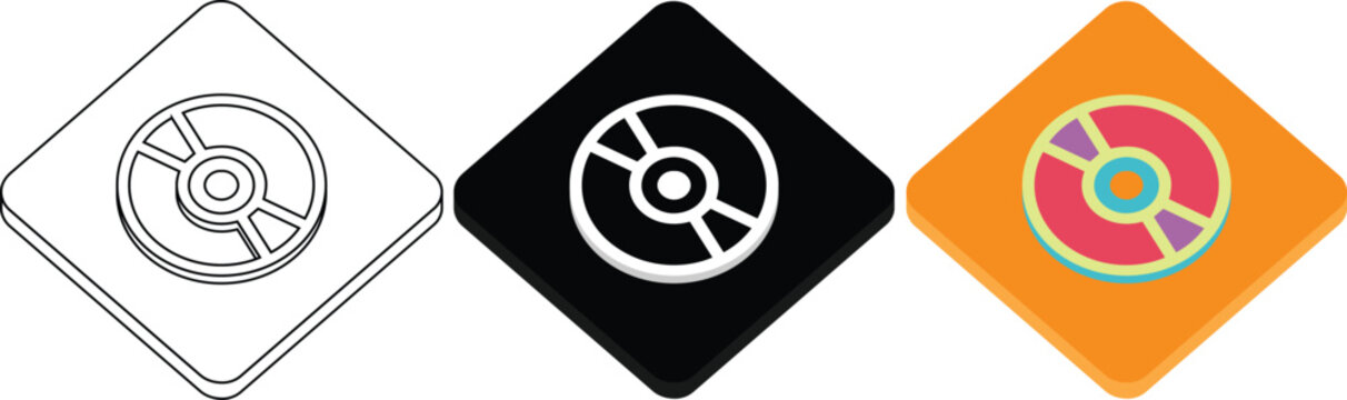 Compact disc storage media icon design set for computer software or data digital backup usage.