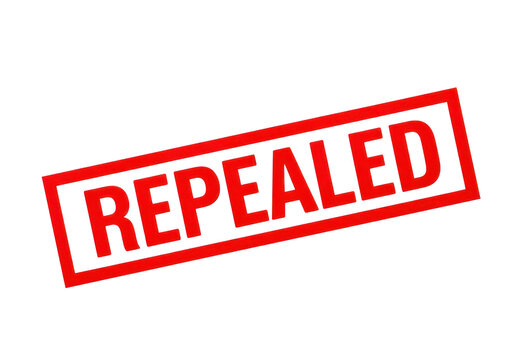 Red rectangular stamp with distressed texture and text 'repealed' stamped on transparent background signifying cancellation or annulment.