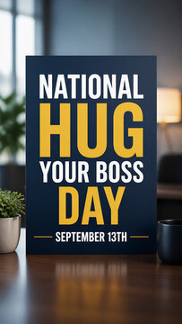 National Hug Your Boss Day September 13th Sign on Office Desk