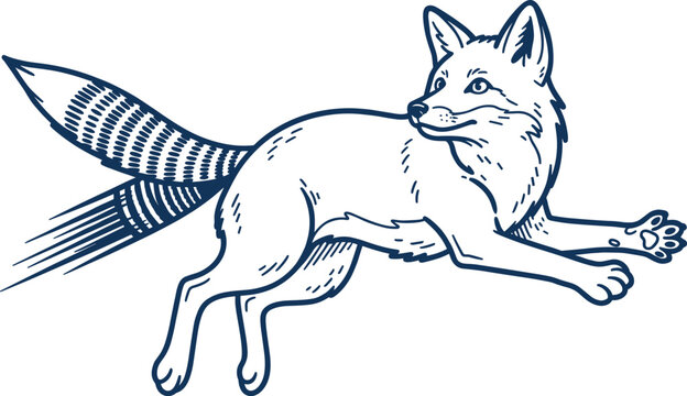 Hand Drawn Leaping Fox Line Art Illustration Design