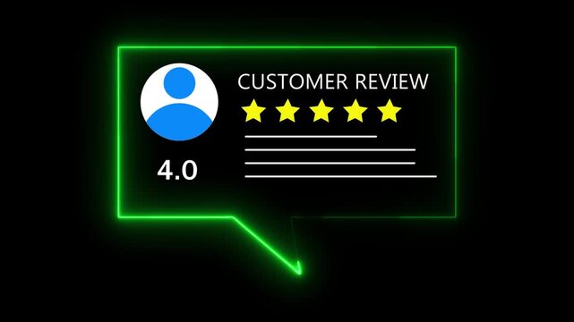 Glowing neon Rating 4 stars icon animation. animation customer review concept, character giving fore star feedback on neon rectangle. animated customer satisfaction rating neon 4-star customer review 