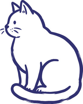 Hand Drawn Sitting Cat Line Art Illustration Design