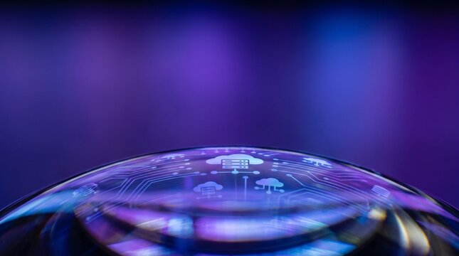 Futuristic glass sphere showing cloud computing network and digital data connections
