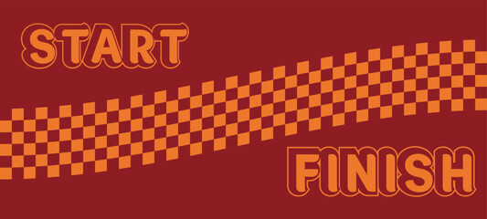 Fototapeta premium Retro Start and Finish Line Racing Banners Vector Art with Checkered Pattern on Red Maroon
