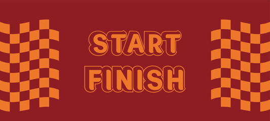 Fototapeta premium Retro Start and Finish Line Racing Banners Vector Art with Checkered Pattern on Red Maroon