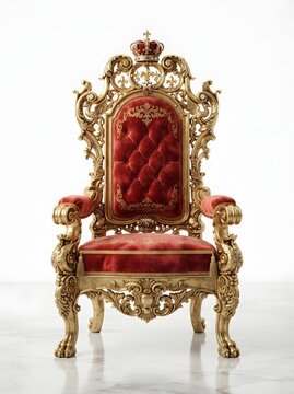 Ornate golden throne chair with red velvet upholstery and detailed carvings regal furniture