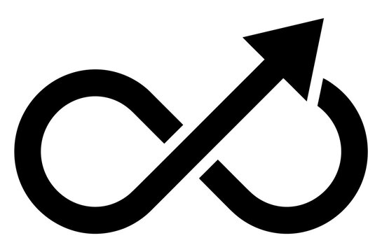 Infinity symbol with an arrow pointing upward representing continuous growth states of mind infinity continuous progress business