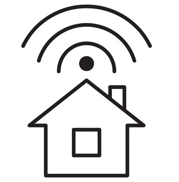 Smart home wi-fi connection icon featuring house and wireless signal waves wireless connection internet technology automation electronic