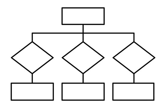 Flow chart organizational tree diagram with geometric boxes and decision diamonds process map business chart logic diagram structure