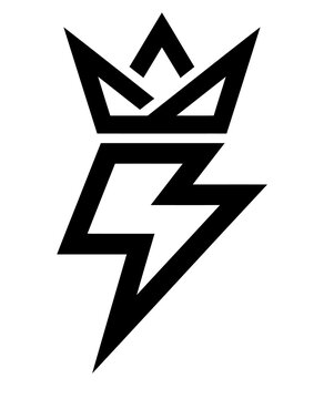 Lightning bolt strike shape combined with a royal crown symbol graphic thunder shape power icon king crown electric logo storm sign