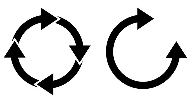 Circular recycling arrows symbol and continuous rotation reload icon with rotation loop refresh sign cycle vector eco arrow circle