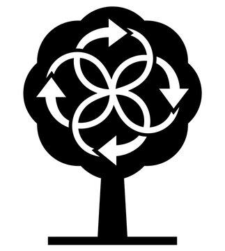 Stylized tree silhouette featuring integrated recycling arrows in foliage recycling loop eco tree nature sign environment icon silhouette