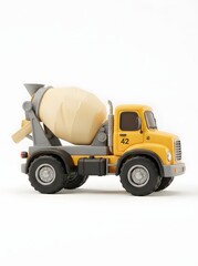 Fototapeta premium Yellow and gray toy cement mixer truck on a white background construction vehicle model