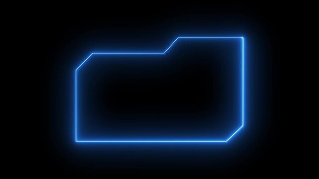 Blue neon folder icon outline on black background with copy space image photo. motion graphic of folder concept. 4k motion video