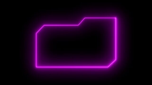Pink neon folder icon outline on black background with copy space image photo. motion graphic of folder concept. 4k motion video