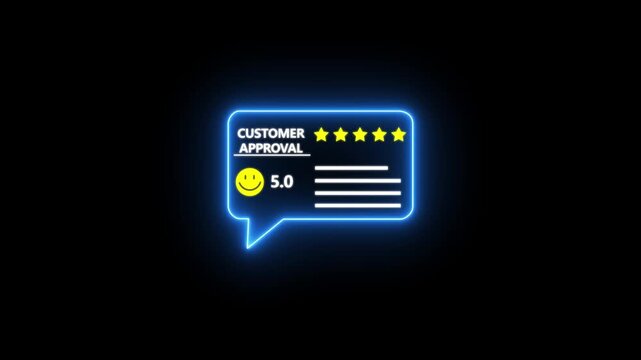 Customer Approval Positive Service Review With Five Star Rating And Smiley Icon, motion graphic of Customer Feedback Concept. 4k animation video