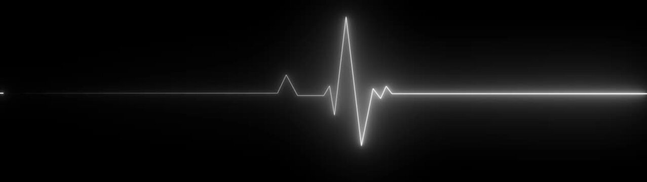 White electrocardiogram line on a black background representing a heartbeat Keywords: electrocardiogram, heartbeat, heart rate, pulse, motion graphic of heart beat concept 4k motion video