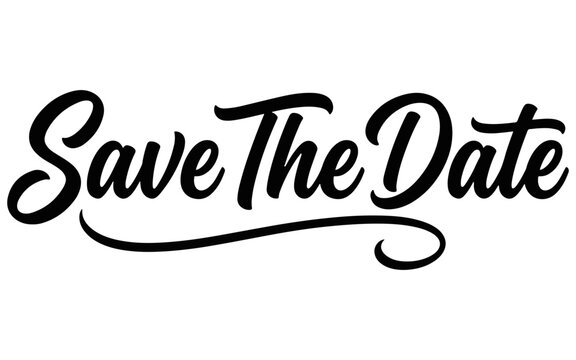 Elegant black ink typography design featuring the phrase save the date written in a beautiful flowing cursive script lettering style