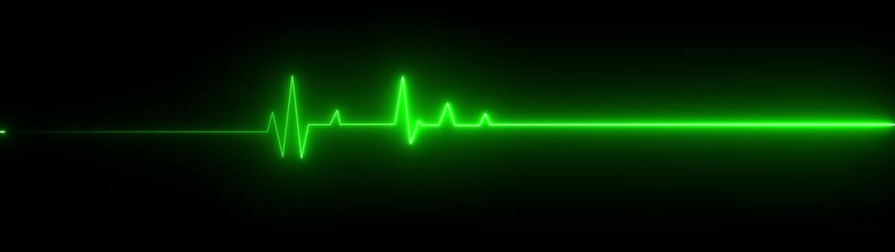 Neon green electrocardiogram line on black background with heart rate pulse. motion graphic 4k animation video.