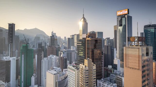 Hong Kong island amazing skyline at sunset