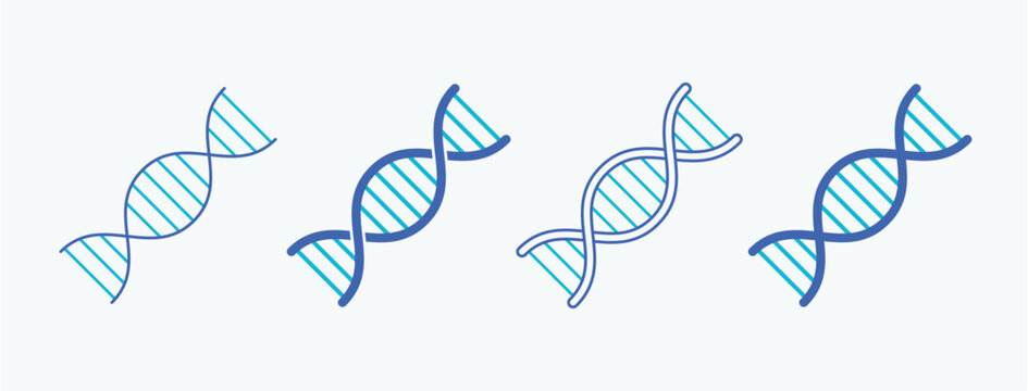 DNA helix icon set representing genetics, biology research and medical science in blue line art style