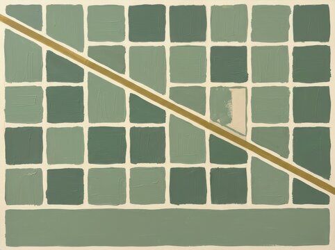 Abstract green grid with diagonal line and textured blocks