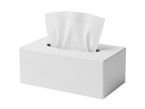 White tissue box with one paper napkin pulling out isolated on transparent background