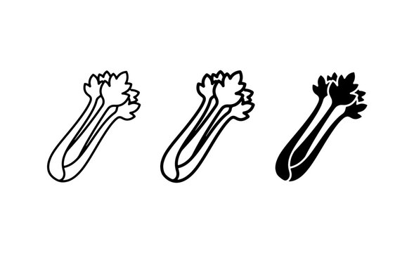 Celery Stalk Icons, Fresh Vegetable Vector Graphics, Healthy Food Illustrations, Culinary Ingredient Line Art