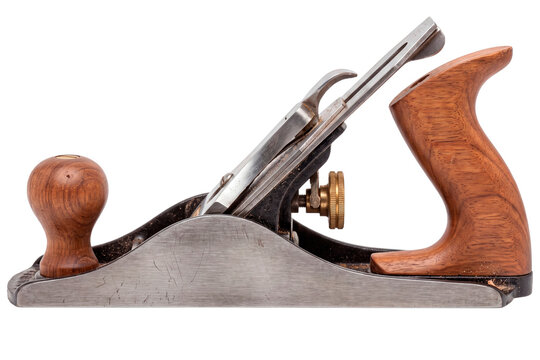 Hand plane isolated on a transparent or white background. Classic manual woodworking instrument, professional carpentry equipment and traditional surface smoothing.