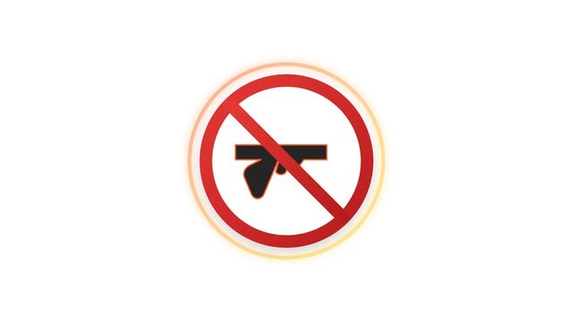 No Firearms Weapon Outline Draw Crossline Warning Sign 4K Animation | Seamless Loop