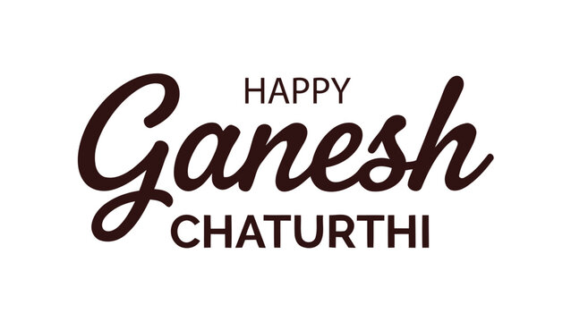 Happy Ganesh Chaturthi greeting design with stylized typography featuring bold uppercase and cursive script, festive artwork celebrating Hindu festival honoring Lord Ganesha and cultural traditions