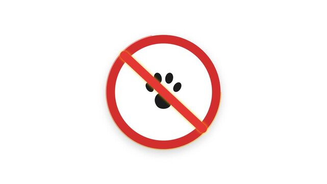 No Pets Paw Elastic Scale Slash Lock Warning Sign 4K Animation | Seamless Loop