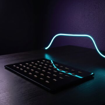 Braille Display in a Dark Neon Workspace with Futuristic Copy Space