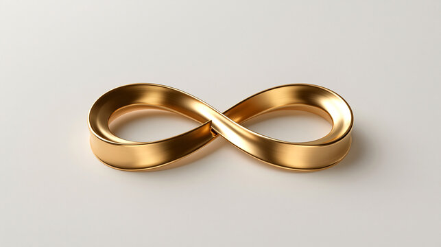 A shiny gold infinity symbol isolated on white background. Represents eternal love and business sustainability concepts.