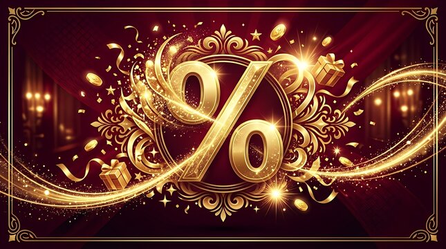 Luxury dark red promotion banner featuring golden 80 percent discount special offer with prominent sale typography for commercial advertising mega sale golden discount 80 percent off special offer