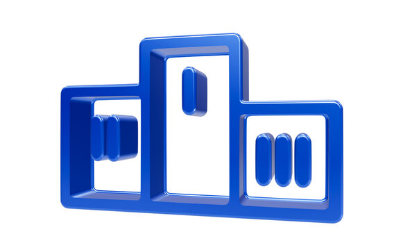 Podium Abstract: A striking blue 3D graphic depicts a modern podium with three tiers, symbolizing achievement, ranking, and competition in a clean, abstract design.