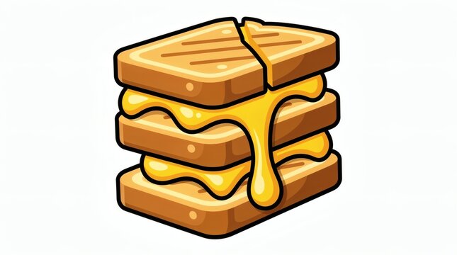 Grilled cheese sandwich stacked high oozes melted cheddar between toasted golden slices of crusty bread.