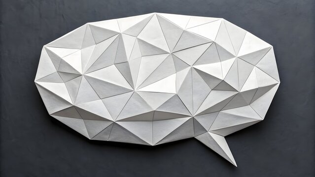 Origami geometric speech bubble white paper.
