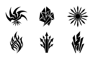 Obraz premium Abstract Geometric Shapes, Tribal Symbols, and Elemental Icons Set: Modern Black Vector Graphics for Branding and Design