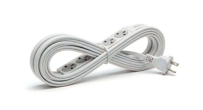 A white power cord wrapped in an infinity symbol