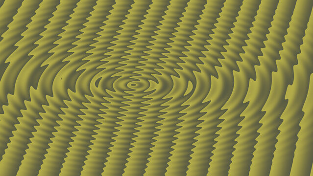 Yellow and green repeating waves converge toward a central point, producing a hypnotic ripple pattern with strong optical depth.