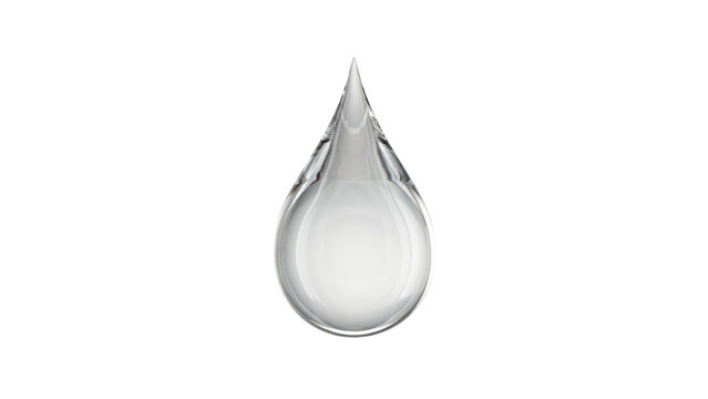 Single clear water drop with refractive light reflections and smooth rounded shape isolated on a transparent background