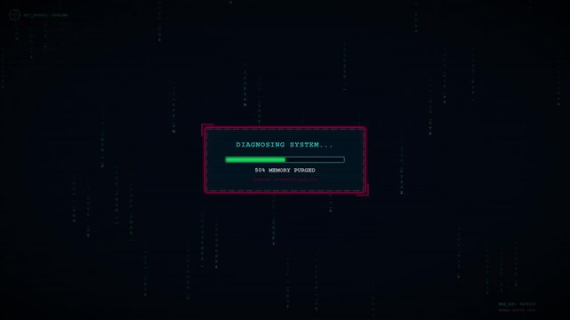 Digital error message and loading progress bar on dark background