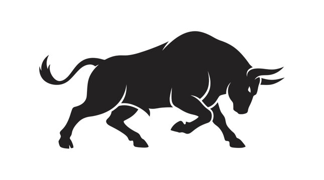 Powerful bull silhouette vector illustration showcasing aggressive posture for dynamic branding and professional logo design projects